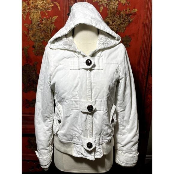 Roxy White Corduroy Hooded Jacket -  S - Picture 1 of 3